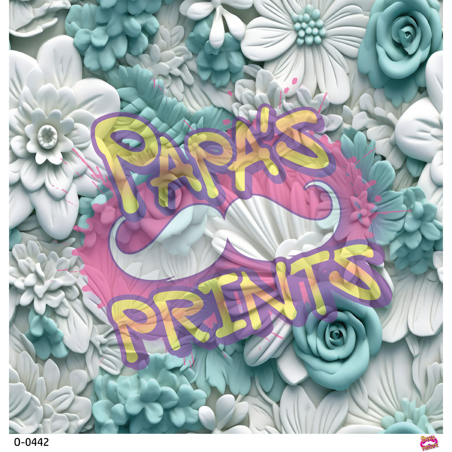 Teal and White Spring Flowers 3D Vinyl