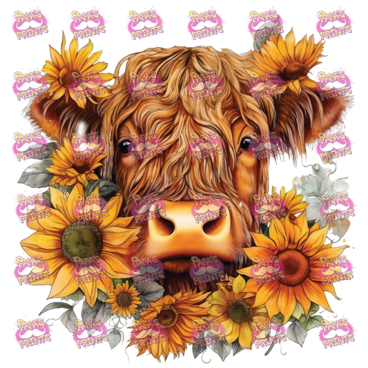 Highland Cow Sunflowers Damn Good Decal
