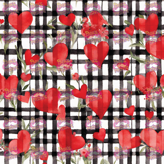 Plaid Red Hearts Valentine Vinyl