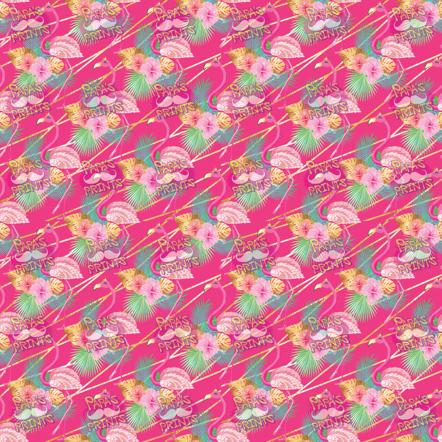 Pink and Gold Tropical Flamingos