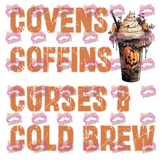 Covens Coffins Curses & Cold Brew Damn Good Decal
