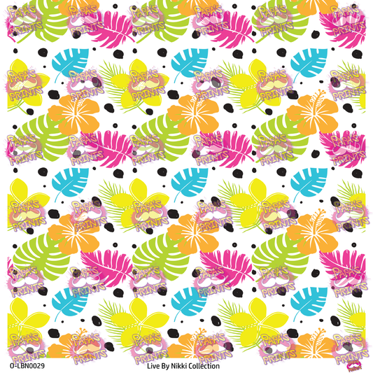 Bright Tropical Flowers and Spots Vinyl