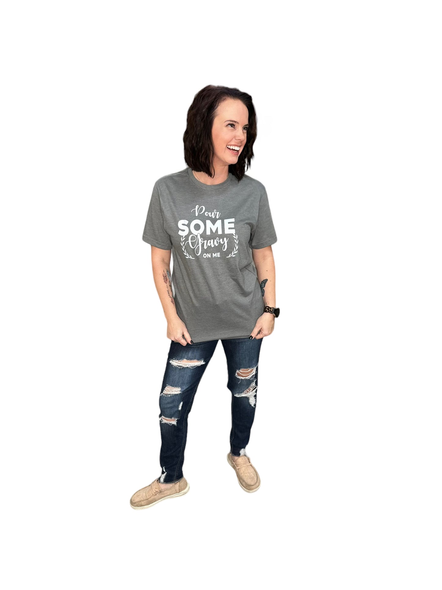 Pour Some Gravy On Me White Print T-Shirt